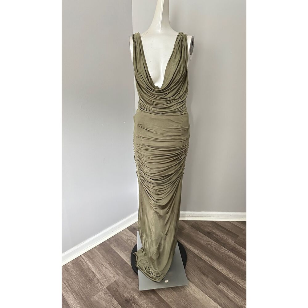 NWT Gauge81 Cowl Neck Ruched Crisscross Open Back Ina Long Dress Cumin Size 36/ - Picture 3 of 9